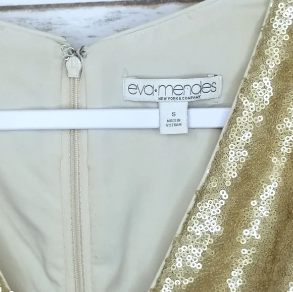 Eva Mendes New York &Company Gold Sequin Dress Size Small - Picture 3 of 8